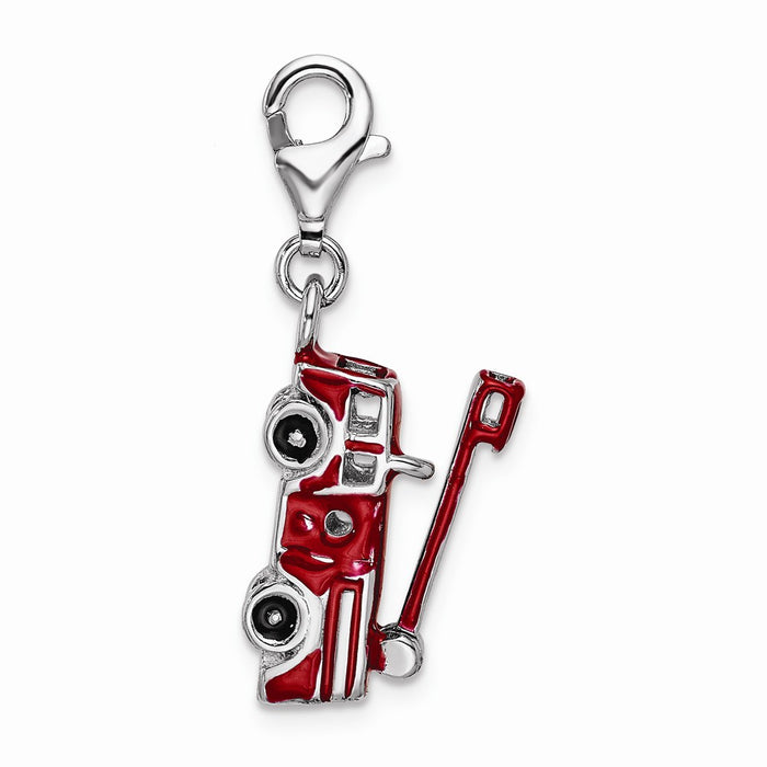 Million Charms 925 Sterling Silver Rhodium-Plated Enamel Fire Truck With Lobster Clasp Charm