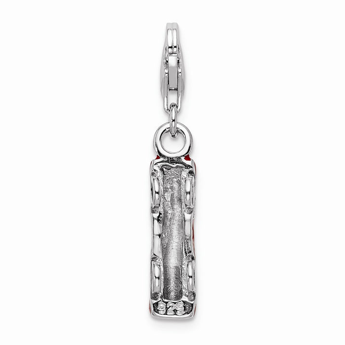 Million Charms 925 Sterling Silver Rhodium-Plated Enamel Fire Truck With Lobster Clasp Charm