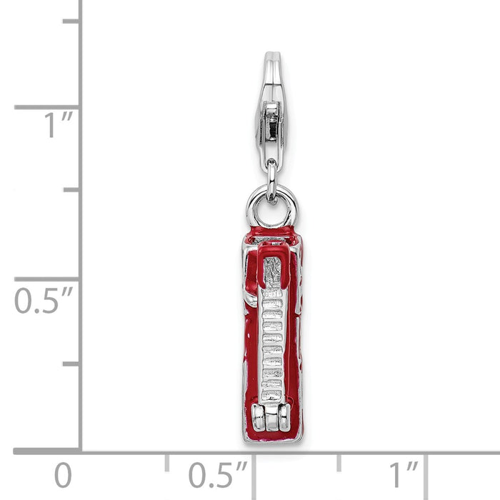 Million Charms 925 Sterling Silver Rhodium-Plated Enamel Fire Truck With Lobster Clasp Charm