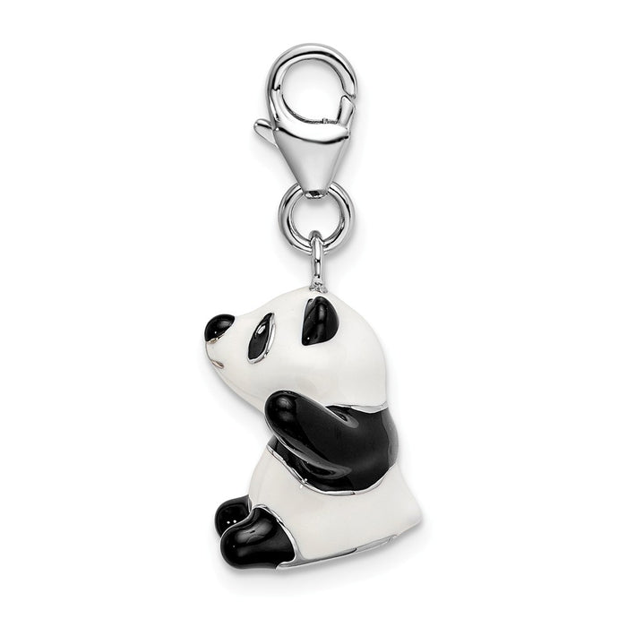 Million Charms 925 Sterling Silver With Rhodium-Plated 3-D Enameled Panda With Lobster Clasp Charm