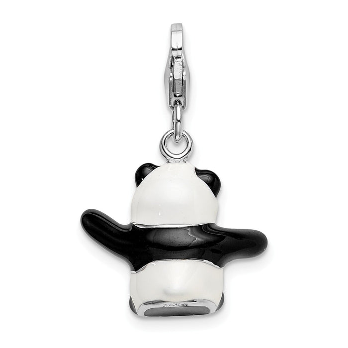 Million Charms 925 Sterling Silver With Rhodium-Plated 3-D Enameled Panda With Lobster Clasp Charm