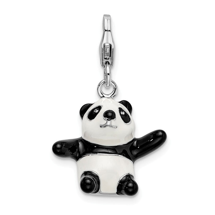 Million Charms 925 Sterling Silver With Rhodium-Plated 3-D Enameled Panda With Lobster Clasp Charm