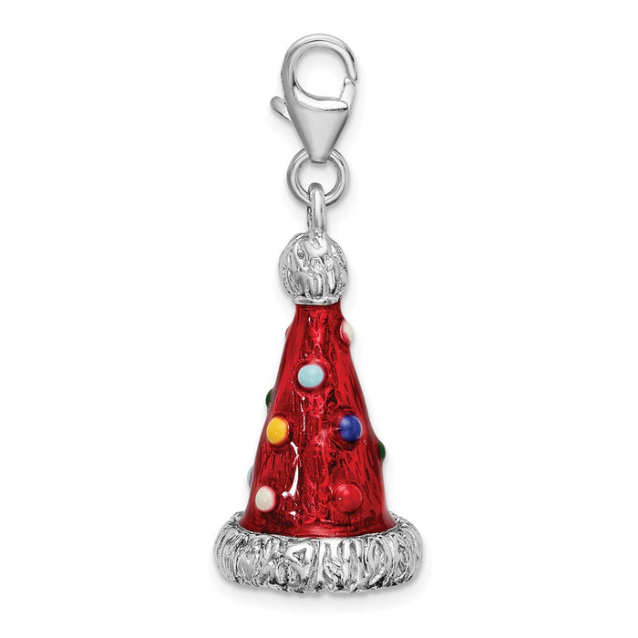 Million Charms 925 Sterling Silver Rhodium-Plated 3-D Enameled Red Party Hat Charm