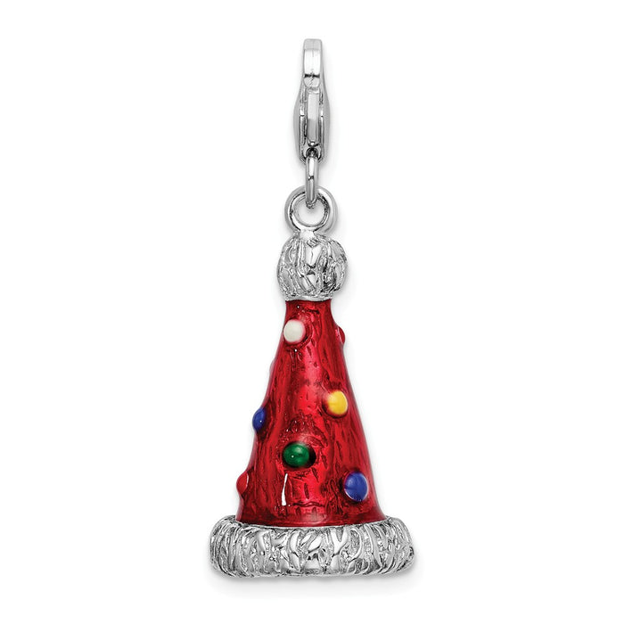 Million Charms 925 Sterling Silver Rhodium-Plated 3-D Enameled Red Party Hat Charm