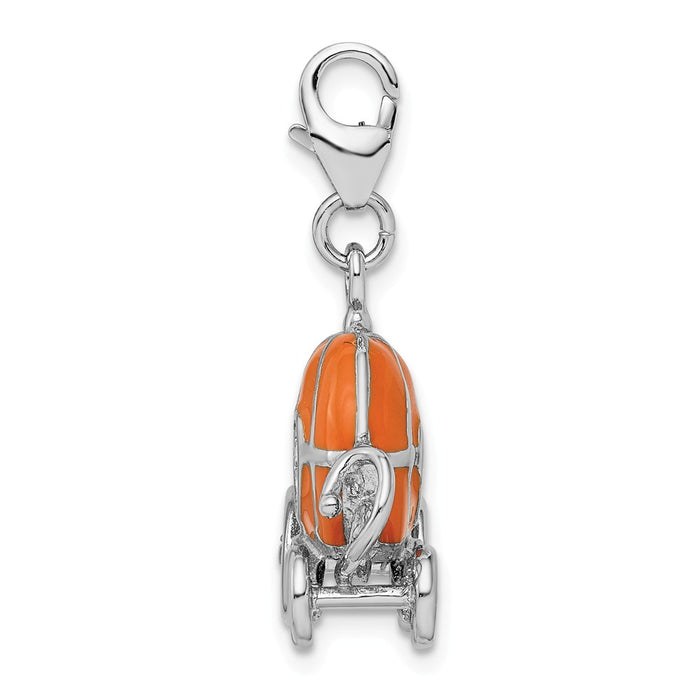 Million Charms 925 Sterling Silver Rhodium-Plated 3-D Enameled Carriage With Lobster Clasp Charm