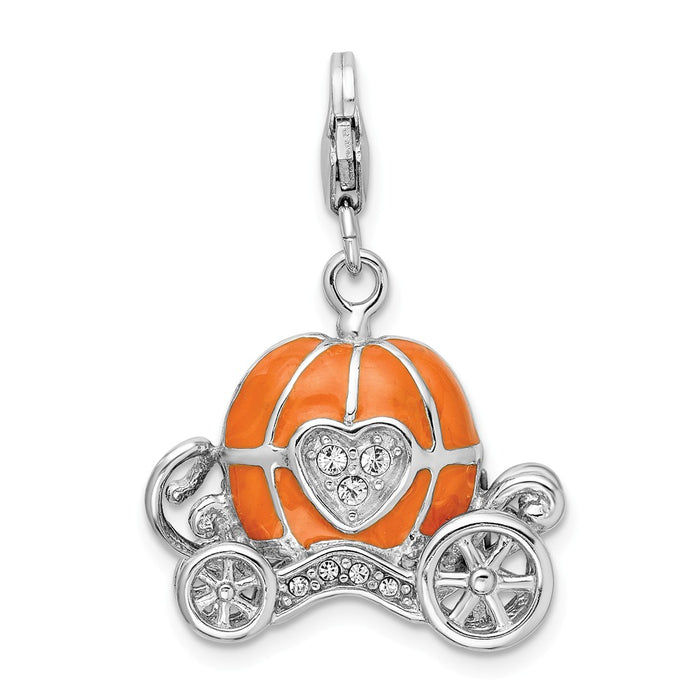 Million Charms 925 Sterling Silver Rhodium-Plated 3-D Enameled Carriage With Lobster Clasp Charm