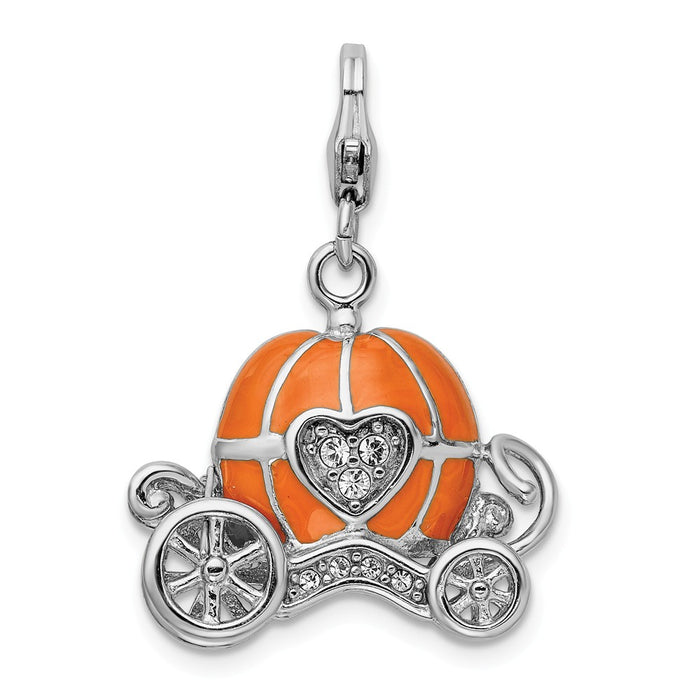 Million Charms 925 Sterling Silver Rhodium-Plated 3-D Enameled Carriage With Lobster Clasp Charm