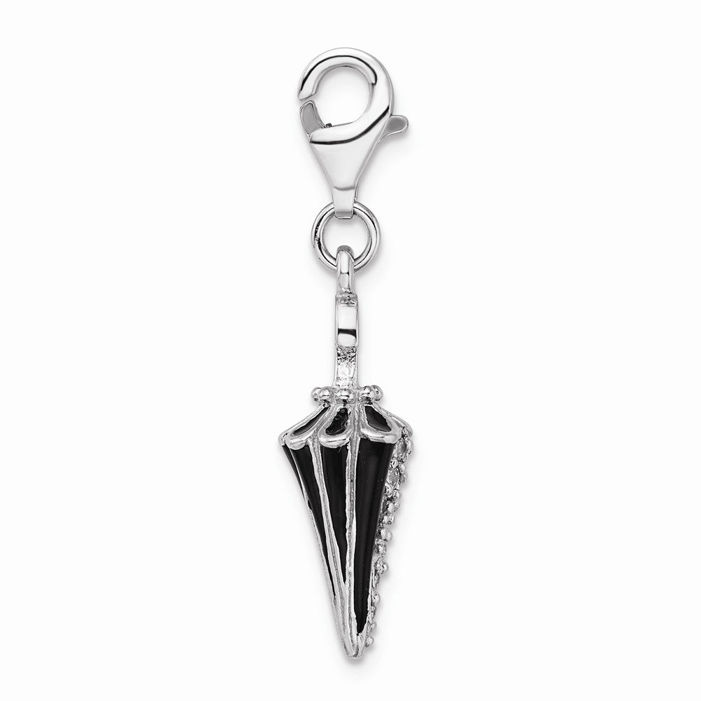 Million Charms 925 Sterling Silver With Rhodium-Plated 3-D Enameled & (Cubic Zirconia) CZ Parasol With Lobster Clasp Charm