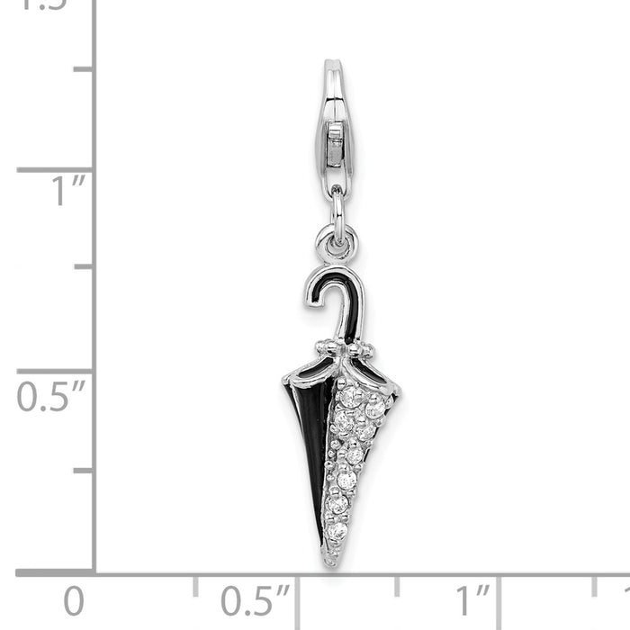 Million Charms 925 Sterling Silver With Rhodium-Plated 3-D Enameled & (Cubic Zirconia) CZ Parasol With Lobster Clasp Charm