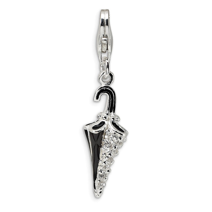 Million Charms 925 Sterling Silver With Rhodium-Plated 3-D Enameled & (Cubic Zirconia) CZ Parasol With Lobster Clasp Charm