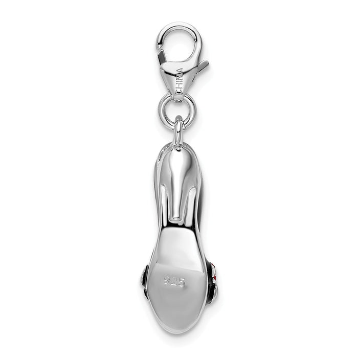 Million Charms 925 Sterling Silver With Rhodium-Plated 3-D Enameled High Heel With Lobster Clasp Charm