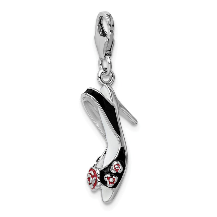 Million Charms 925 Sterling Silver With Rhodium-Plated 3-D Enameled High Heel With Lobster Clasp Charm