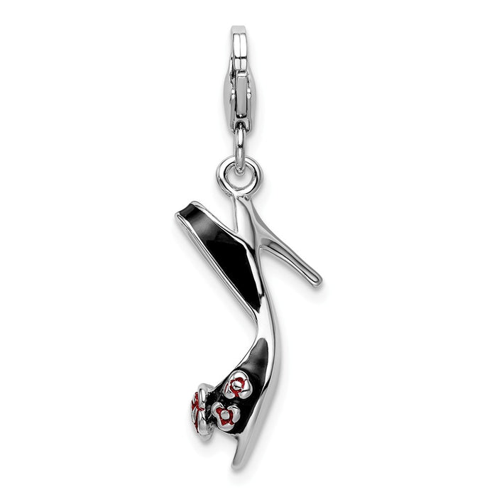 Million Charms 925 Sterling Silver With Rhodium-Plated 3-D Enameled High Heel With Lobster Clasp Charm