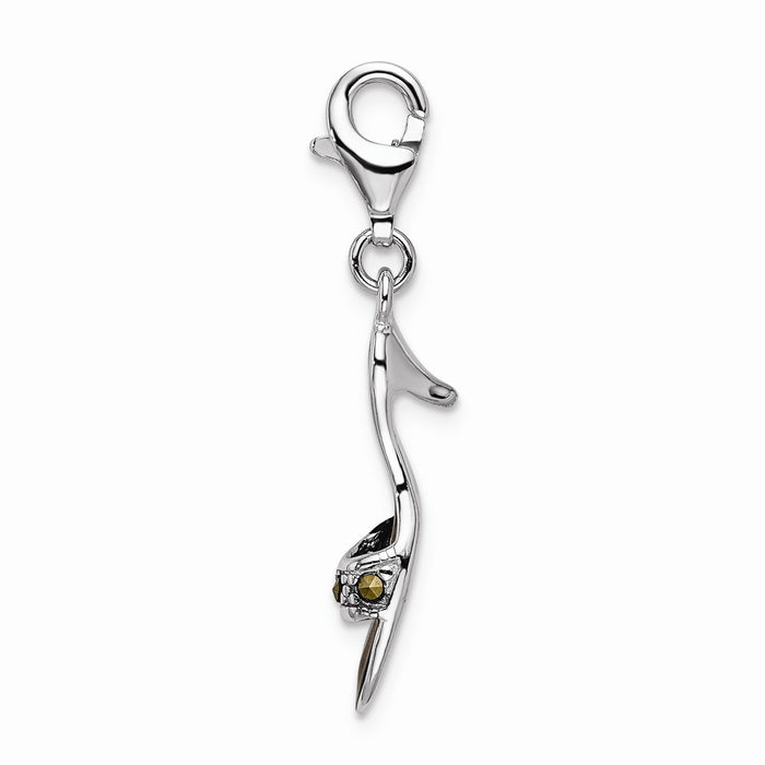 Million Charms 925 Sterling Silver With Rhodium-Plated Blk Enamel Polished With Marcasite Shoe With Lobster Clasp Charm