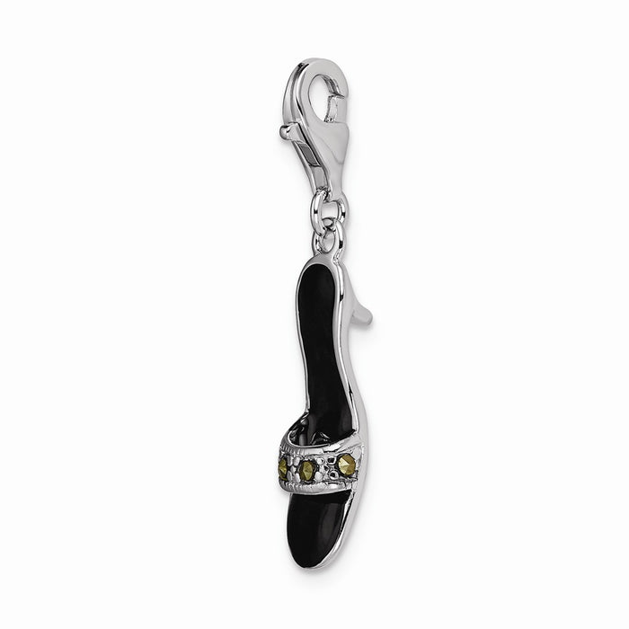 Million Charms 925 Sterling Silver With Rhodium-Plated Blk Enamel Polished With Marcasite Shoe With Lobster Clasp Charm