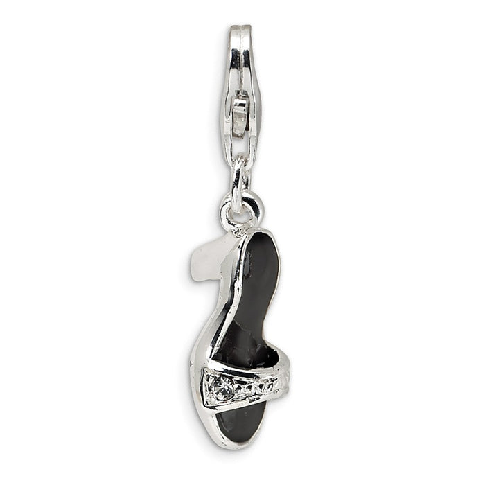 Million Charms 925 Sterling Silver With Rhodium-Plated Blk Enamel Polished With Marcasite Shoe With Lobster Clasp Charm