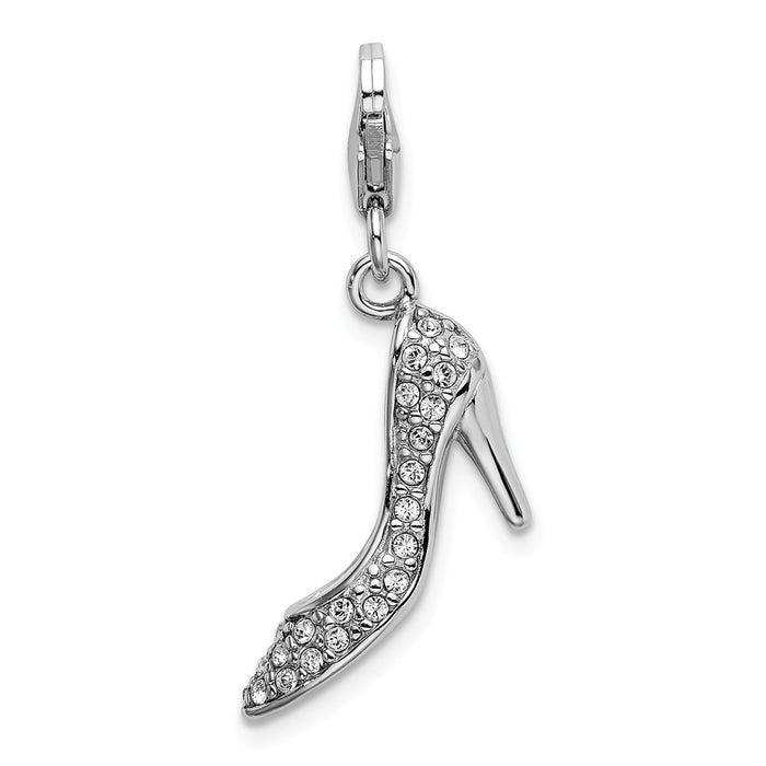 Million Charms 925 Sterling Silver With Rhodium-Plated Swarovski Crystals/Enamel High Heel With Lobster Clasp Charm