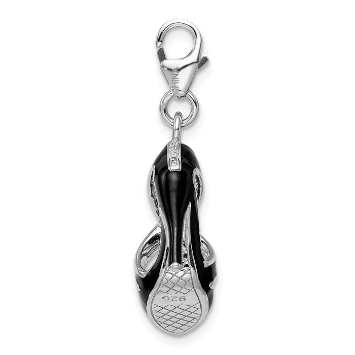 Million Charms 925 Sterling Silver With Rhodium-Plated 3-D Enameled Black High Heel With Lobster Clasp Charm