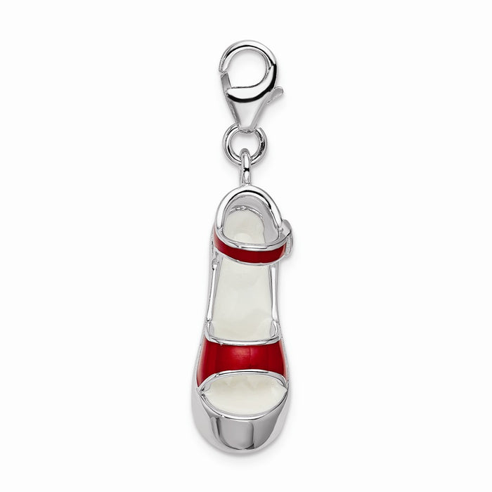 Million Charms 925 Sterling Silver With Rhodium-Plated Enameled Red Platform High Heel With Lobster Clasp Charm