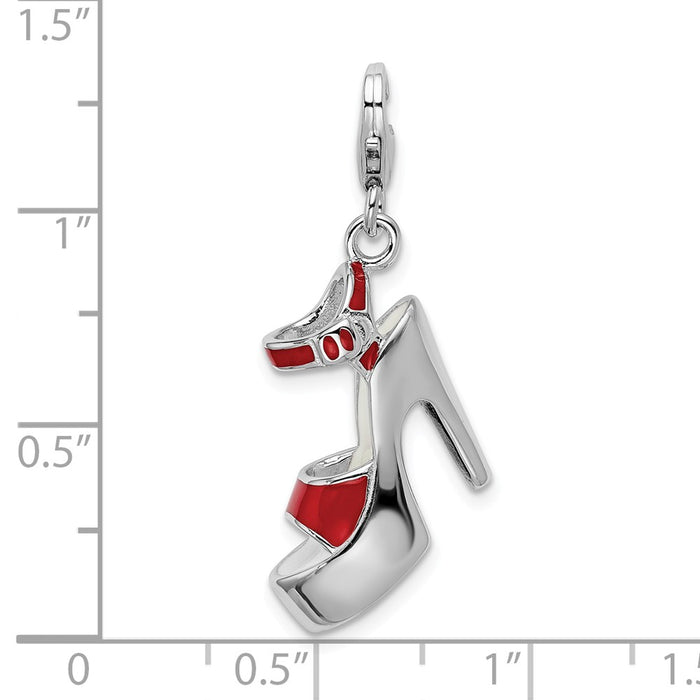 Million Charms 925 Sterling Silver With Rhodium-Plated Enameled Red Platform High Heel With Lobster Clasp Charm