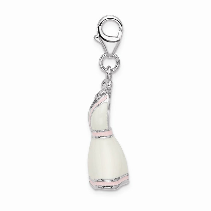 Million Charms 925 Sterling Silver With Rhodium-Plated Enamel White/Pink Trimmed Dress With Lobster Clasp Charm