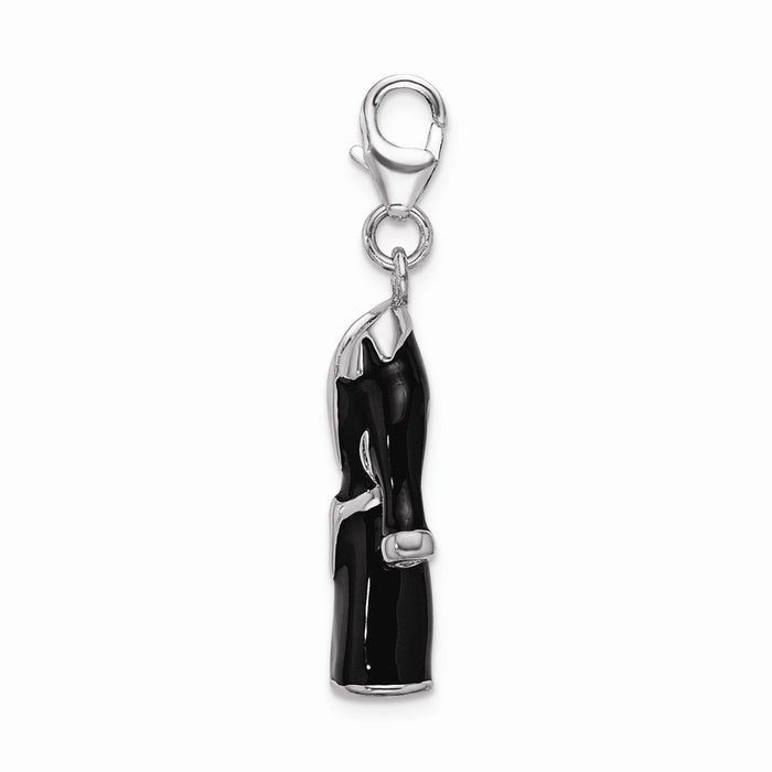 Million Charms 925 Sterling Silver Rhodium-Plated 3-D Enameled Black Robe With Lobster Clasp Charm