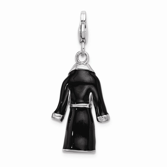 Million Charms 925 Sterling Silver Rhodium-Plated 3-D Enameled Black Robe With Lobster Clasp Charm