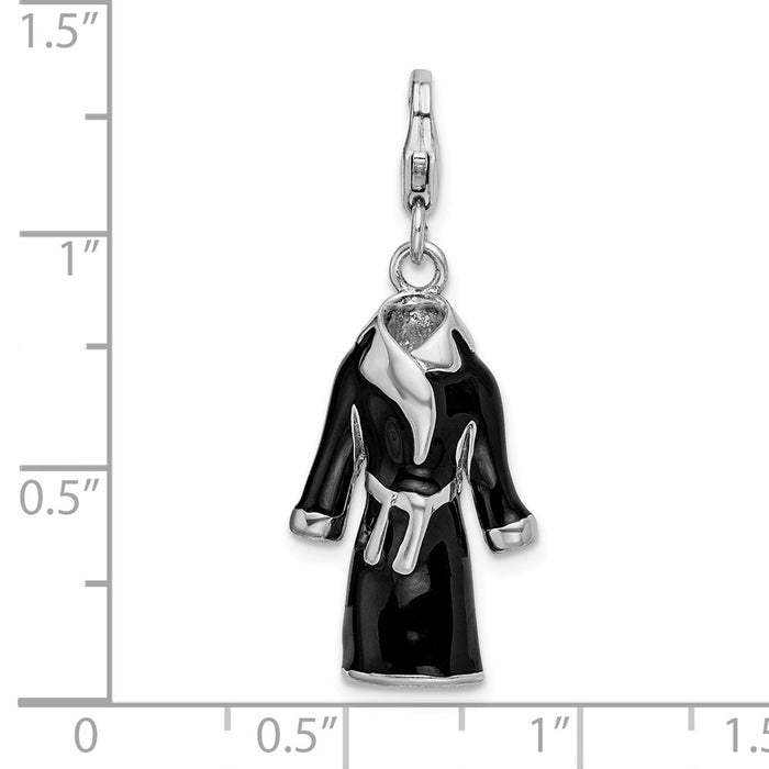 Million Charms 925 Sterling Silver Rhodium-Plated 3-D Enameled Black Robe With Lobster Clasp Charm