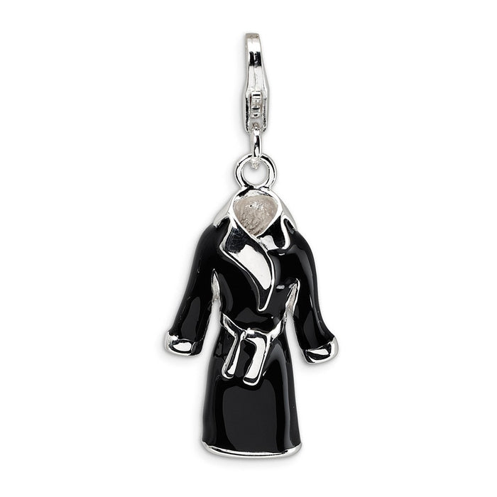 Million Charms 925 Sterling Silver Rhodium-Plated 3-D Enameled Black Robe With Lobster Clasp Charm