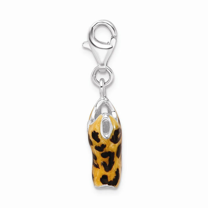 Million Charms 925 Sterling Silver With Rhodium-Plated (Cubic Zirconia) CZ Black Yellow Enamel Tank Top With Lobster Clasp Charm