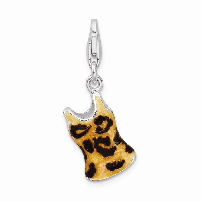 Million Charms 925 Sterling Silver With Rhodium-Plated (Cubic Zirconia) CZ Black Yellow Enamel Tank Top With Lobster Clasp Charm