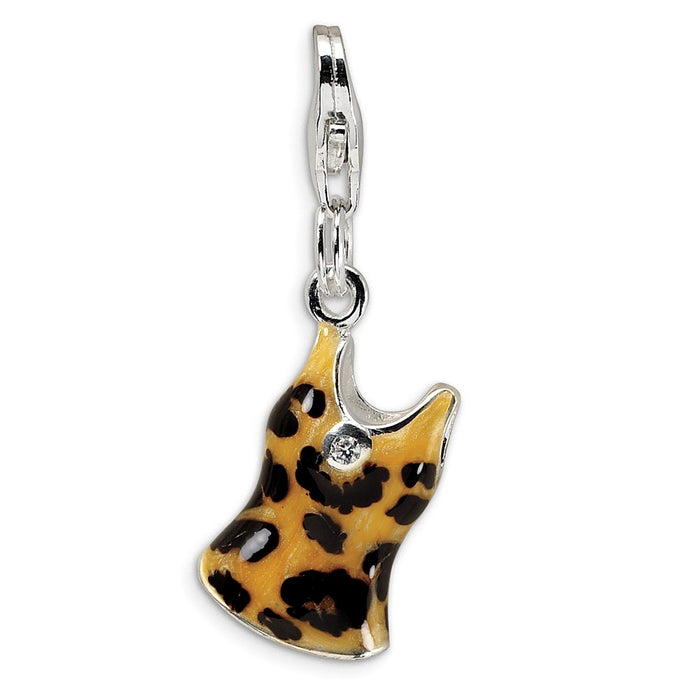 Million Charms 925 Sterling Silver With Rhodium-Plated (Cubic Zirconia) CZ Black Yellow Enamel Tank Top With Lobster Clasp Charm