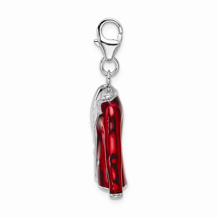 Million Charms 925 Sterling Silver Rhodium-Plated 3-D Enameled Red Jacket With Lobster Clasp Charm