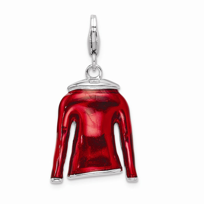 Million Charms 925 Sterling Silver Rhodium-Plated 3-D Enameled Red Jacket With Lobster Clasp Charm