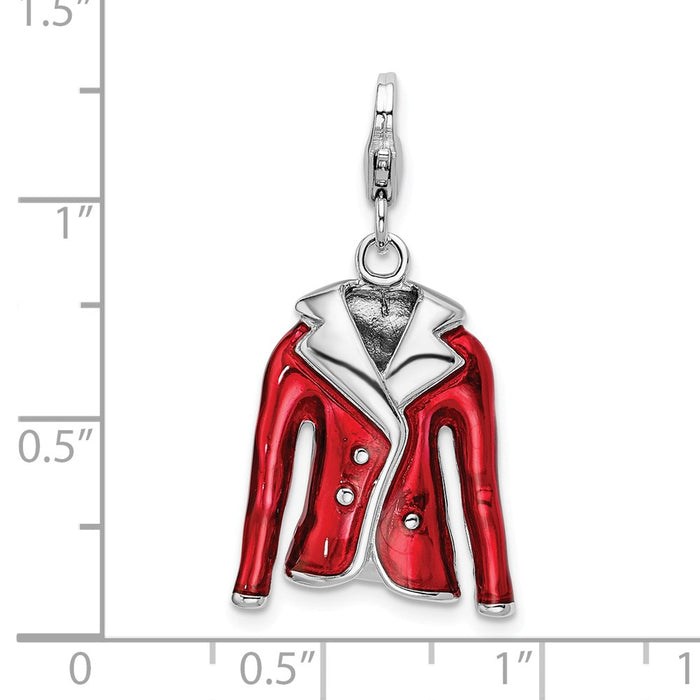 Million Charms 925 Sterling Silver Rhodium-Plated 3-D Enameled Red Jacket With Lobster Clasp Charm