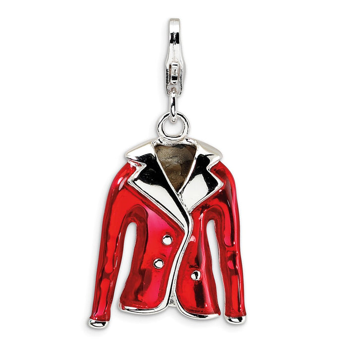 Million Charms 925 Sterling Silver Rhodium-Plated 3-D Enameled Red Jacket With Lobster Clasp Charm