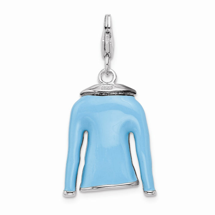 Million Charms 925 Sterling Silver Rhodium-Plated 3-D Enameled Blue Jacket With Lobster Clasp Charm