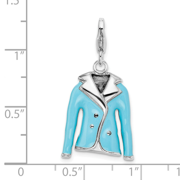 Million Charms 925 Sterling Silver Rhodium-Plated 3-D Enameled Blue Jacket With Lobster Clasp Charm