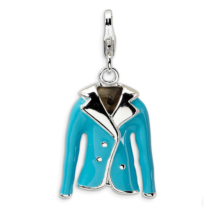 Million Charms 925 Sterling Silver Rhodium-Plated 3-D Enameled Blue Jacket With Lobster Clasp Charm