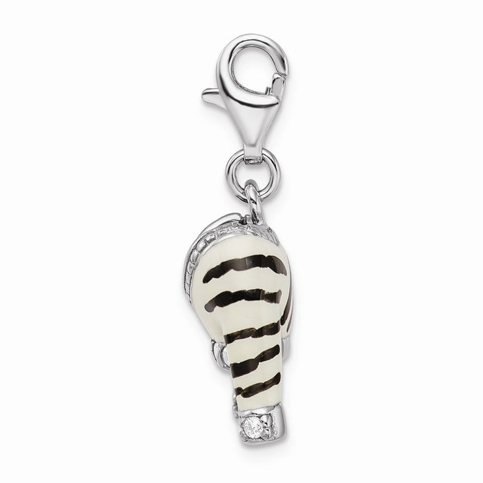 Million Charms 925 Sterling Silver With Rhodium-Plated (Cubic Zirconia) CZ Polished Enamel Zebra Jacket With Lobster Clasp Charm