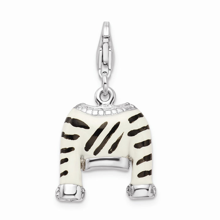 Million Charms 925 Sterling Silver With Rhodium-Plated (Cubic Zirconia) CZ Polished Enamel Zebra Jacket With Lobster Clasp Charm