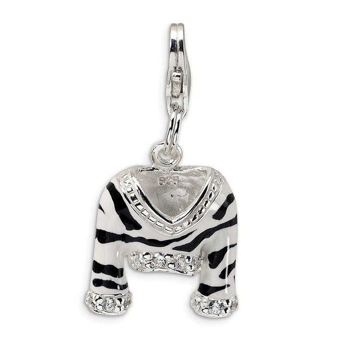 Million Charms 925 Sterling Silver With Rhodium-Plated (Cubic Zirconia) CZ Polished Enamel Zebra Jacket With Lobster Clasp Charm