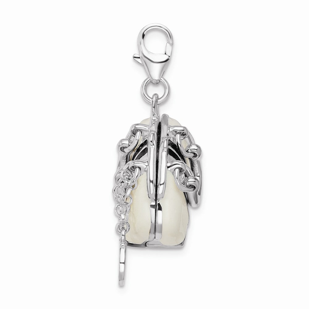 Million Charms 925 Sterling Silver Rhodium-Plated 3-D Enameled Purse With Lobster Clasp Charm