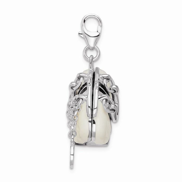 Million Charms 925 Sterling Silver Rhodium-Plated 3-D Enameled Purse With Lobster Clasp Charm