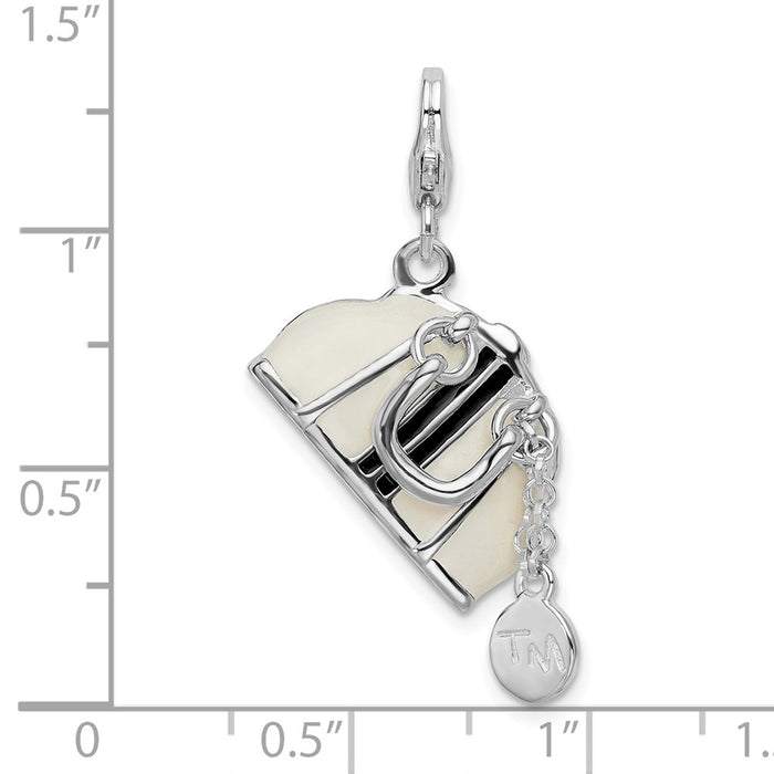 Million Charms 925 Sterling Silver Rhodium-Plated 3-D Enameled Purse With Lobster Clasp Charm