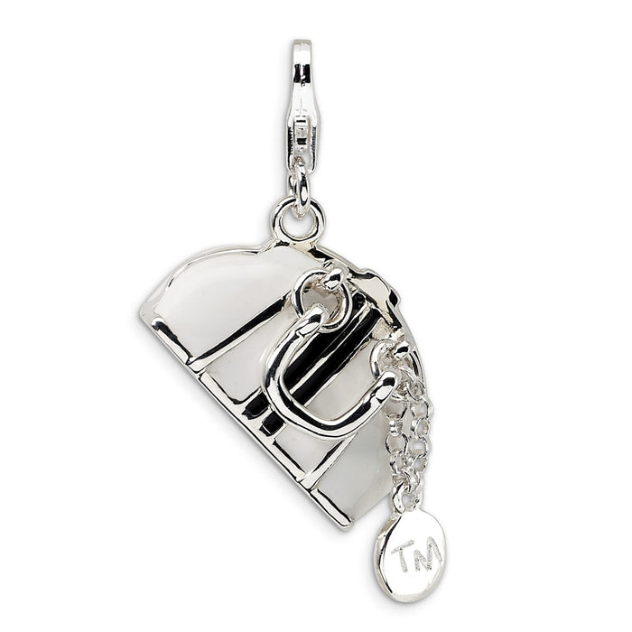 Million Charms 925 Sterling Silver Rhodium-Plated 3-D Enameled Purse With Lobster Clasp Charm