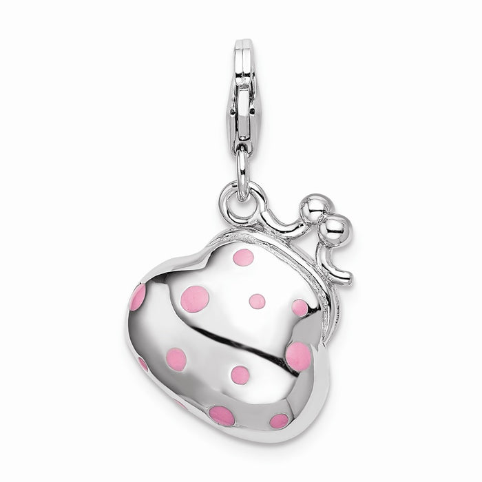 Million Charms 925 Sterling Silver With Rhodium-Plated Swarovski Crystals/Enamel Little Princess Handbag Charm