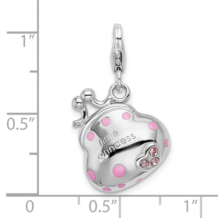 Million Charms 925 Sterling Silver With Rhodium-Plated Swarovski Crystals/Enamel Little Princess Handbag Charm