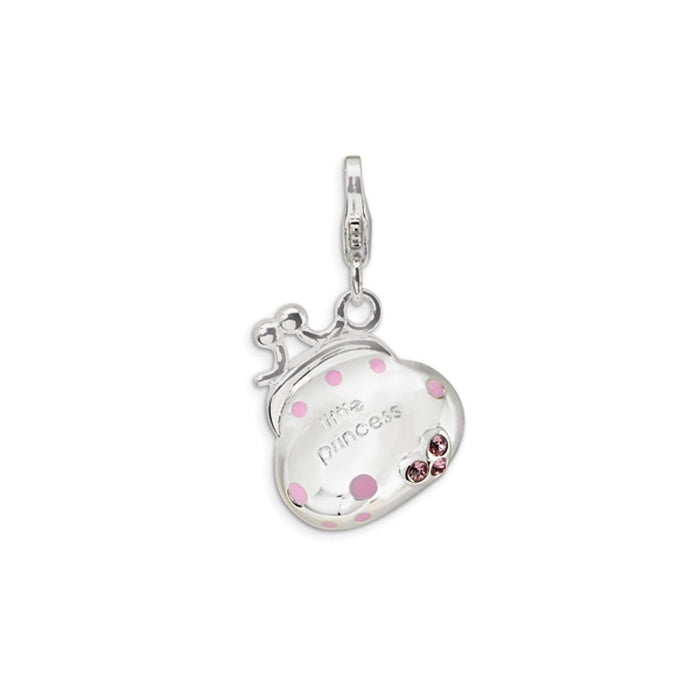 Million Charms 925 Sterling Silver With Rhodium-Plated Swarovski Crystals/Enamel Little Princess Handbag Charm