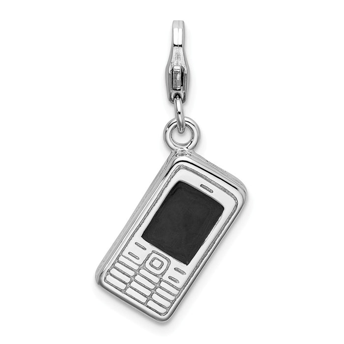 Million Charms 925 Sterling Silver Rhodium-Plated 3-D Enameled Cell Phone With Lobster Clasp Charm